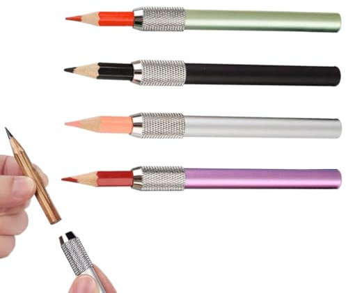 4 Stück Stiftverlängerung, Farbe Bleistiftverlängerung, Verstellbar Aluminiumlegierung Aluminium Bleistift Extender Verstellbar Aluminiumlegierung Aluminium,Pencil extender,Schreibgerät