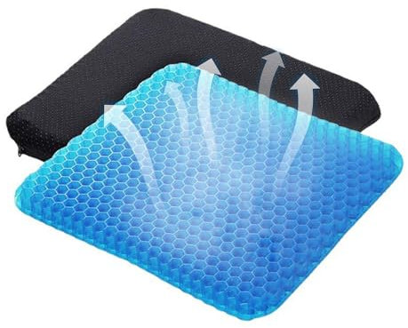 Gelkissen Orthopädische, Waben Bionische Stuhlkissen Dickes Gelkissen Sitzkissen Bürostuhl Atmungsaktiv mit rutschfest-Abdeckung, Gel Sitzkissen für Rollstuhl Kissen/Auto/Büro/Haus, 30 x 25 x 2,4 cm