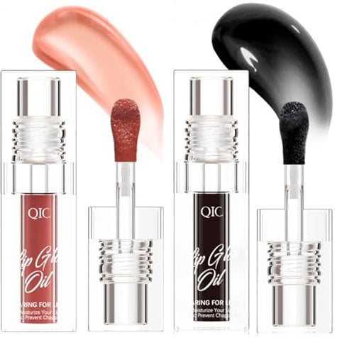 Crystal Jelly Moisturizing Lip Oil 2Pcs Hydrating Gloss Set Plumping Balm Long Lasting Glow Care Tools (#4+#6, Color Changing Lip Oil)