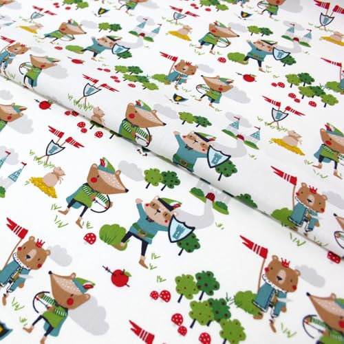 Stoff Meterware Kinderstoff Baumwollstoff Baumwolle - 1 Meter, Nähen, Bettwäsche, Kinder, Baby, Jungen, Mädchen, Bekleidung, Deko (Abenteuer Tiere)