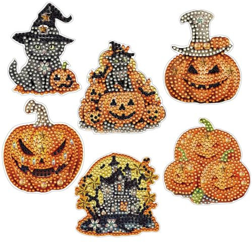 CXINLky DIY Diamond Art Painting Kühlschrankmagnete, Kreatives Diamant Malerei Kühlschrank Magnete Kits Home Dekoration für Whiteboard, Pinnwand, Kühlschrank, Magnettafel-11-Halloween Kürbis