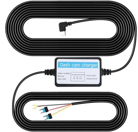 WrteEase Dash Cam Hardwire Kit,Type-C USB C Hard Wire Kit with Mini-Fuse,3.5M Power Cord,Low Voltage Protection,Converts 12V-24V to 5V/3A,24-Hour Car Camera Charge Power Cord Kit for Parking Monitor