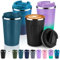 Volhoply 340ml 12oz Double Wall Insulated Vacuum Travel Coffee Mug with Flip Lid Bulk 4 Pack,Reusable Stainless Steel Leak Proof Coffee Cups,Cafe Thermal Tumbler for Cold Drinks(Assorted,4 Set)