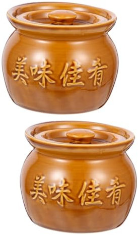 TOPBATHY 2 Pièces cruche mini pots en terre cuite bocaux avec couvercle mini-conteneurs poêle antiadhésive casserole anti-adhésive vaisselle en céramique domestique pot à soupe de cuisine