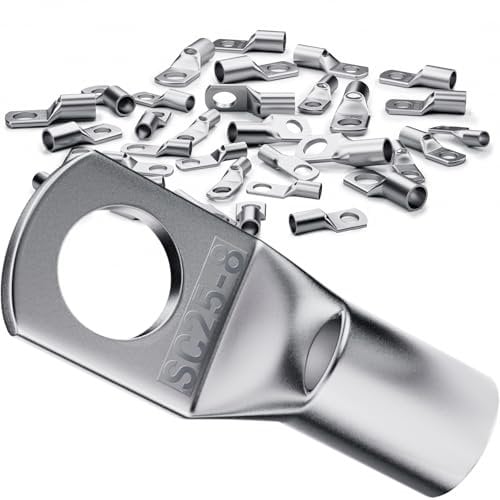 YOOPIN Set di 15 capicorda tubo SC25-8, 25 mm², M8 SC, per cavi batteria auto, set di capicorda ad anello in rame, per auto, set di capicorda tubolari