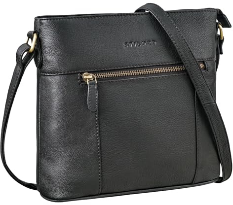 STILORD Medina Elegante Handtasche Damen Mittelgroß Leder Umhängetasche Vintage Schultertasche für Frauen Abendtasche Freizeit-Tasche Crossbody Bag Damen Echtleder Farbe:schwarz