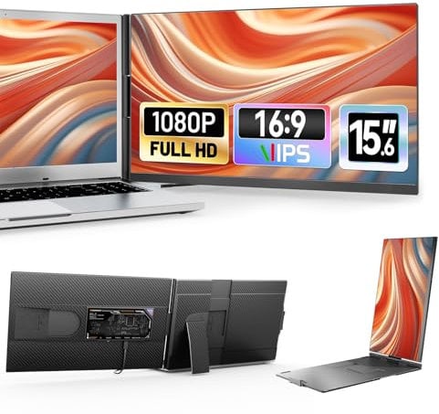 Teamgee 15.6”Laptop Moniteur Portable, 1080P FHD IPS Prolongateur d'écran Compatible with 13-17” Laptops, Slim Bezel-Less Screen Extender with Detachable, Plug-Play for Mac, Windows