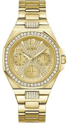 GUESS Lady Empire Multifunktions-Analoguhr für Damen, 40 mm Gehäusebreite, Goldton/Champagner, Goldfarben/Champagner, Klassisch
