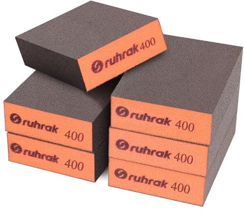 Sruhrak Schleifblock 12 Stück Hart Schleifschwamm, 400 Körnung Nass-Trocken-Wiederverwendbare Schleifpad für Holz, Kunststoff, Gipskarton und Metallpolitur