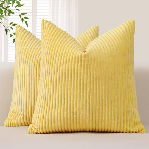 Sungeek 2er Set Kordsamt Kissenbezüge, Dekorativ Zierkissenbezüge Weich Cord Kissenbezug Dekokissen Sofakissen Couchkissen Deko Bezug Kissenhülle für Schlafzimmer Wohnzimmer (45x45cm, Gelb)