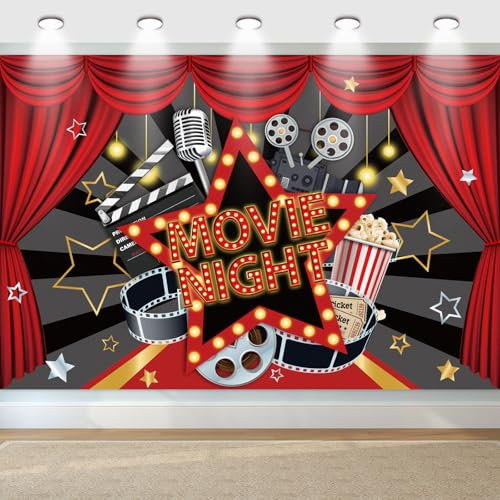 Film Nacht Dekoration, Movie Night Banner Hintergrund für Film Nacht Party Roter Teppich Geburtstag Party Lieferung, Kino Thema Party Dekoration, 180x120cm
