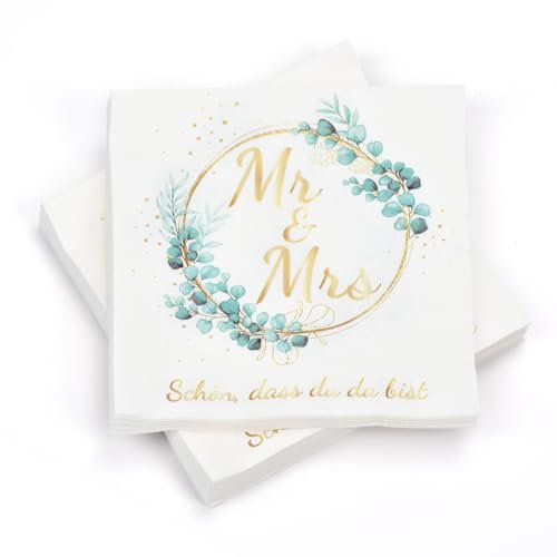 Yibat 100 Stück Servietten, 33 x 33 cm, Eukalyptusgrün, 3-lagig, Hochzeitsdeko, Mr & Mrs Hochzeit, Servietten, Tischwäsche