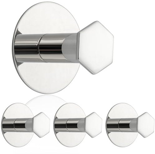 SAYAYO Self Adhesive Hooks, Strong Sticky Hook for Hanging, Stainless Steel Stick on Towel Coat Hooks for Back of Door, Bathroom, Kitchen, No-Nails, 4 Pack, Chrome