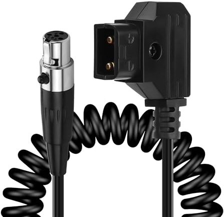 CERRXIAN Mini XLR 4 Pin Female to D Tap Coiled Power Cable,Camera Monitor D-Tap Male to 4 Pin Mini XLR Female Adapter Power Coiled Cable for Power Supply Battery Adapter