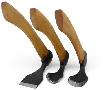 Set of 3 wood carving woodworking bowl adze tools - straight - large - small curved adze