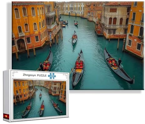 Puzzle 1000 Teile Venedig, Puzzle Erwachsene Anspruchsvoll Jigsaw Landschaft Groß XXL 75x50 cm, Klassische Impossible Jigsaw art für Frauen Männer, Holzpuzzle für Deko Wohnzimmer, Geschenke Ostern R-9