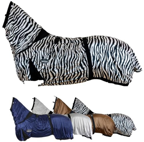 Marengos - Ekzemerdecke mit Halsteil & Bauchlatz – Fliegendecke aus feinmaschigem Gewebe – Schutz v. Insekten – doppelter Frontverschluss & Gehfalte – Pferdedecke in Schwarz/Weiß – 155cm