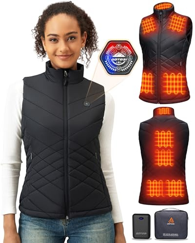 GOTOBI Veste chauffante pour femme avec batterie externe de 16000mAh, 7,4V, 9 zones de chauffage, gilet chauffant avec 3 niveaux de température réglables, veste thermique avec interrupteur intelligent