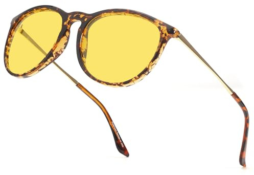 Myiaur Lunettes de conduite de nuit pour femme - Verres jaunes polarisés - Monture ronde - Pour conduite de nuit et pluie - Protection contre l'éblouissement