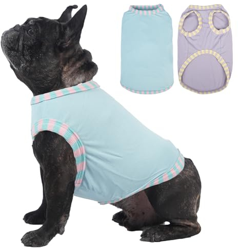 Katzinst 2er Pack Hundeshirt für Mittlere Hunde Sonnenschutz Elastisches Uv Shirt Hund Sommerweste für Französische Bulldogge Gehen Laufen(Hellblau, Helllila L)