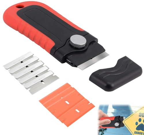 2 in 1 Hob Scraper for Glass Hobs Non Scratch, Glass Scraper for Windows with 5 Plastic Blades and 5 Metal Single Edge Razor Blades, Anti Slip Oven Cleaning Tool for Removing Lable, Glue and Decals