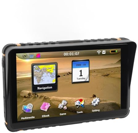 Luocute Motorcykel GPS -navigator, 256 MB 16G 7 Tum HD -upplösningsbil GPS -navigationsenhet FM -stöd, Vattenbeständig Pekskärmfordon GPS med 7 Lägen, för Win CE 6.0