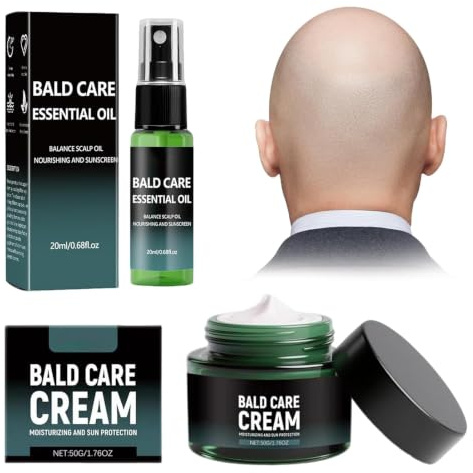 Glatzencreme und Ätherisches Öl zur Kopfhautpflege Set, Glatzenpflege | Glatzencreme Mattierend, Kopfhaut Pflege Creme, Beruhigt die Kopfhaut und Sorgt für Eine Gesunde Kopfhaut (50g +20ml)