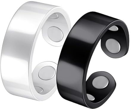 YOGAZEN 2 Stück Magnetischer Ringe, Vital Ring, Magnetfeldtherapie, 4 Ultrastarke Magnete, Magnetring Herren Damen, Verstellbare Kupferringe, Für Sömni Ring Damen Wechseljahre (Silber, Schwarz)