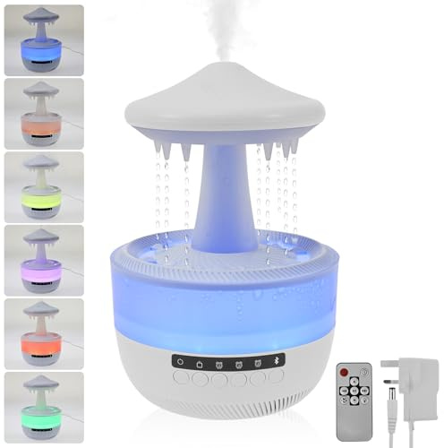 350ml Rain Drop Humidifier with Remote Control, 7 Colors Night Light, Bluetooth Mushroom Raincloud Humidifier with Water Drop Sound, Aromatherapy Essential Oil Diffuser for Home Office