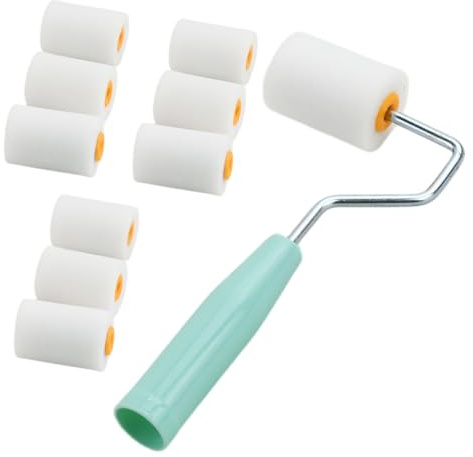 Hontaog 10 Stück Farbroller Klein Set, 2 Zoll Schaumstoff Lackierwalze mit Griff, Mini Malerrolle Lackrollen für Wandfarbe Lacke Möbel Türen Ecken DIY Streichen Malerbedarf (50 x 35 mm)