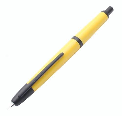 JINHAO 20 Retractable Press Fountain Pen Resin Pen with Ink Converter (Yellow with Black Clip, 0.5mm Nib)