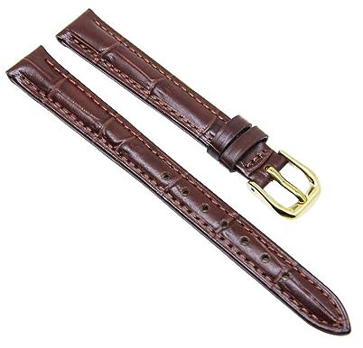 RECHERE Leather Watch Band Strap Gold Pin Buckle Color Brown (width 18mm)