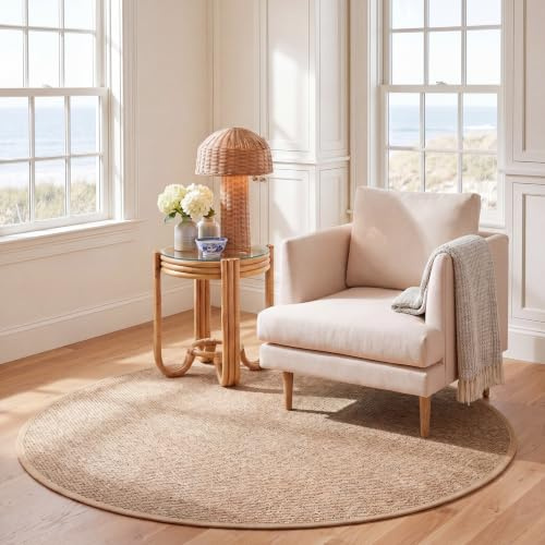 SAFAVIEH Naturfaser Teppich für Wohnzimmer, Esszimmer, Schlafzimmer - Natural Fiber Collection, Kurzer Flor, Natur und Beige, 201 X 201 cm