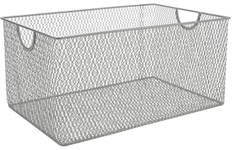 Silver Mesh Open Bin Storage Basket DVD Cd Book Holder, Closet Cabinet Organizer 12.1 x 7.87 x 5.87 Model #1116