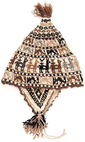 Alpacaandmore Traditionelle Chullo Mütze vom Tititaca See Peru, Alpakawolle