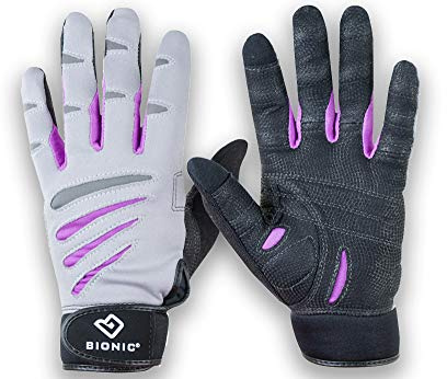 Bionic Women's Cross-Training Full Finger Gloves, Gray/Purple, Large