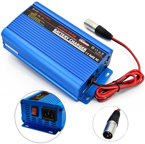Unocho 24V battery charger automatic smart charger 5A trickle charger and I/O switch 3 pin xlr connector for charging AGM gel lead-acid batteries for cars wheelchairs boats