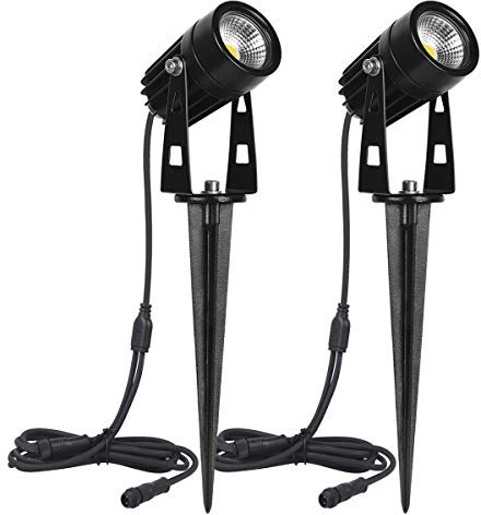 SanGlory 2 Piezas Foco Proyector Exterior 3W LED Lámpara de Césped con Estaca, Focos de Jardín con Pincho Impermeable IP65, Blanco Cálido 3000K