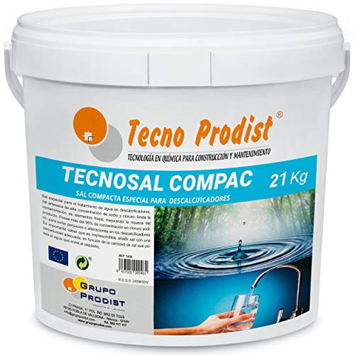Tecno Prodist TECNOSAL COMPAC- Sal compacta Especial para descalcificadores -(21 Kg) En Cubo, fácil aplicación, más Comodidad