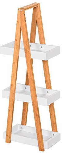 HOMCOM Etagère en Bambou et Bois de Salle de Bain Étagère Debout 3 paniers dim. 30L x 18l x 81H cm Blanc