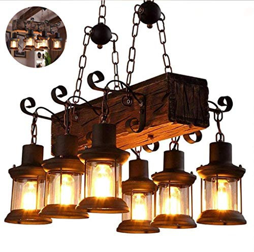 E27 Pendelleuchte Retro Pendellampe Vintage Holz Metall Schwarz Höhenverstellbare Hängelampe Glas Lampenschirm Industrielle Deckenleuchte Beleuchtung Esszimmer Wohnzimmer Küche Café Dekoration Lampe