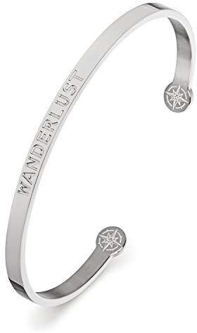 Kistanio Damen Armreif mit Spruch - WANDERLUST - silberfarben BAN-WAN-SI