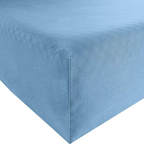 Erwin Müller Spannbettlaken, Spannbetttuch Interlock Mako-Jersey - Serie München - perfekte Passform, bügelfrei, mit Rundumgummi - hellblau Größe 90x190 cm - 100x200 cm