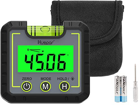 Inclinometro Digitale, Huepar Angle Finder Digitale Goniometro Elettronico con Base Magnetica a V e LCD Retroilluminazione Inclinometro a Smusso Bevel Box 0~360°Misura Veloce per Edilizia, Carpenteria