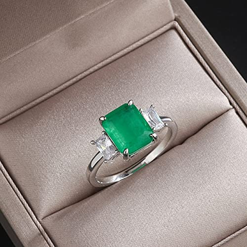 DJMJHG 8 × 10mm Rechteck Smaragd Ring Für Frauen Silber 925 Schmuck Geometrie Edelsteine Vintage Elegant Weibliches Geschenk 7 Grün