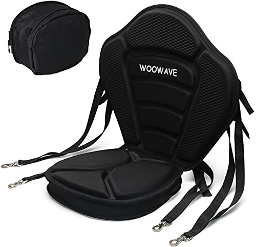 WOOWAVE Kayak Seat, Universal Fit, Black, Boat Compatible, High Back Comfortable Padded Seat with Detachable Back Storage Bag