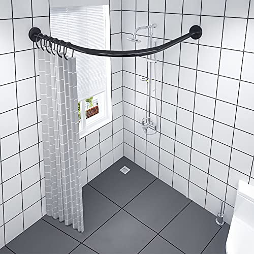 YTGH Ausziehbare Duschvorhangstange L Form Ohne Bohren Ecke Eckduschstange Aus Edelstahl,Duschvorhangstange Rund Für Eckbadewanne Kein Durchhängen,B,100~160× 60~80 cm