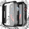 Misxi Custodia rigida impermeabile nera con vetro temperato, compatibile con Apple Watch SE 2 (2024) SE Serie 6, Serie 5, Serie 4, 44 mm, ultra sottile, per protezione schermo iWatch, confezione da 2