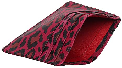 Porte-cartes de crédit en cuir véritable – Porte-carte d'identité fin – Poche avant – Pochette fine – Blocage RFID, Rose Imprimé leopard, Small