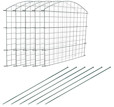 SWANEW Clôture d'étang, clôture de jardin en métal, enclos extérieurs, clôture, 11 pièces, 5 éléments de clôture et 6 barres de fixation (arc supérieur)